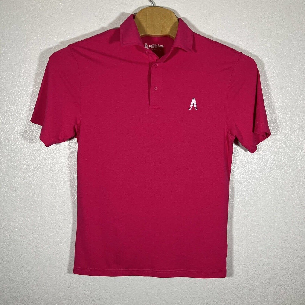 Royal & Awesome Men's Golf Polo Shirt Bright‎ Pink Size Medium Polyester - Picture 2 of 7